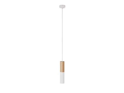 Závěsná lampa s textilním kabelem a dvojitým stínidlem Tub -E14, dřevo a kov  (Povrchová úprava Neutrální - Matná bílá, Světelný zdroj Bez žárovky)