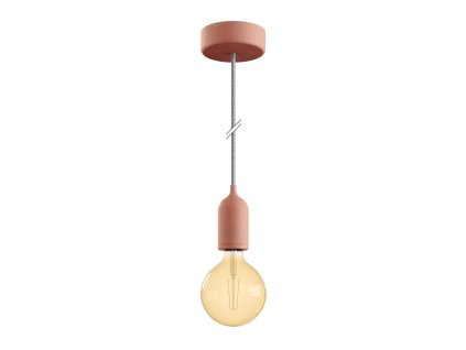 EIVA PASTEL - Závěsná lampa IP65 do exteriéru s textilním kabelem, barevným silikonovým baldachýnem a objímkou, voděodolná (Povrchová úprava Lososová, Světelný zdroj S žárovkou)