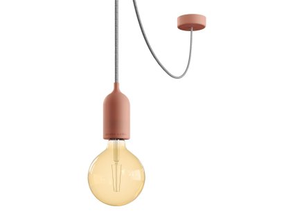 EIVA PASTEL Závěsná lampa IP65 do exteriéru s textilním kabelem, decentralizerem, silikonovým baldachýnem a objímkou, voděodolná (Povrchová úprava Lososová, Světelný zdroj S žárovkou)