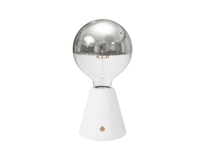 Přenosná a nabíjecí LED lampa Cabless01 se žárovkou G125 Glóbus se stříbrnou polkoulí (Povrchová úprava Bílá, Světelný zdroj S žárovkou)