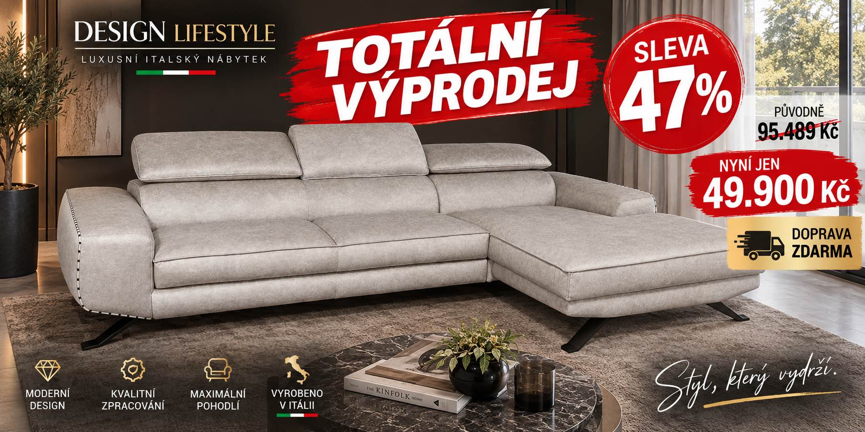 Totální výprodej rohová pohovka s lenoškou Romeo