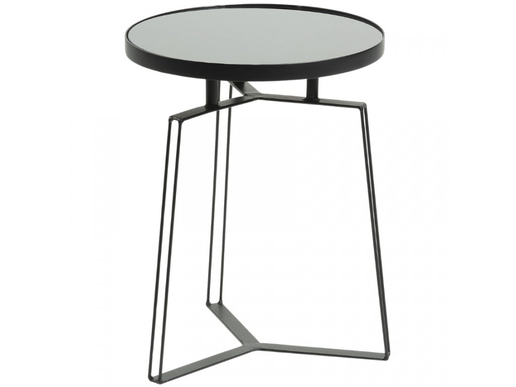 Černý kovový odkládací stolek Kave Home Radim 40 cm se skleněnou deskou
