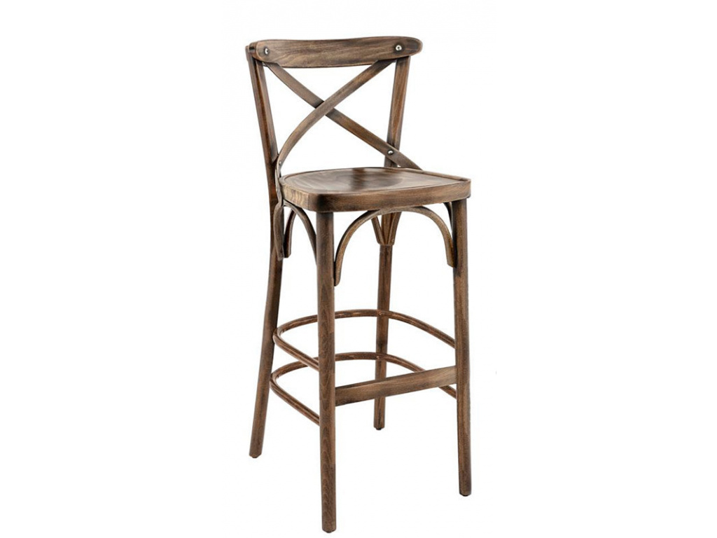 Hnědá dřevěná barová židle Shelby s patinou - Designový Nábytek