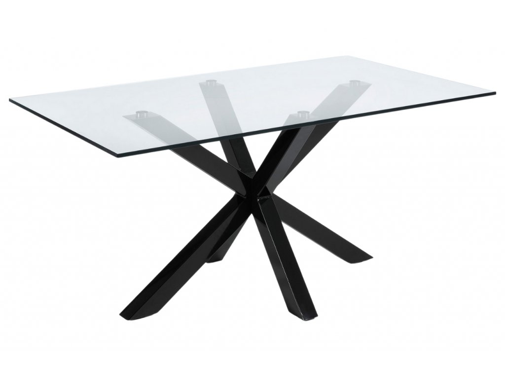 Skleněný jídelní stůl Kave Home Argo 180 x 100 cm s černou kovovou podnoží