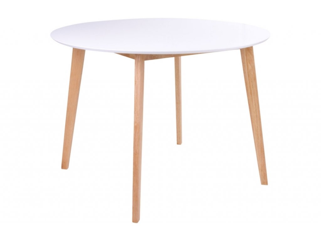 Bílý dřevěný kulatý jídelní stůl Vinay 105 cm s přírodní podnoží