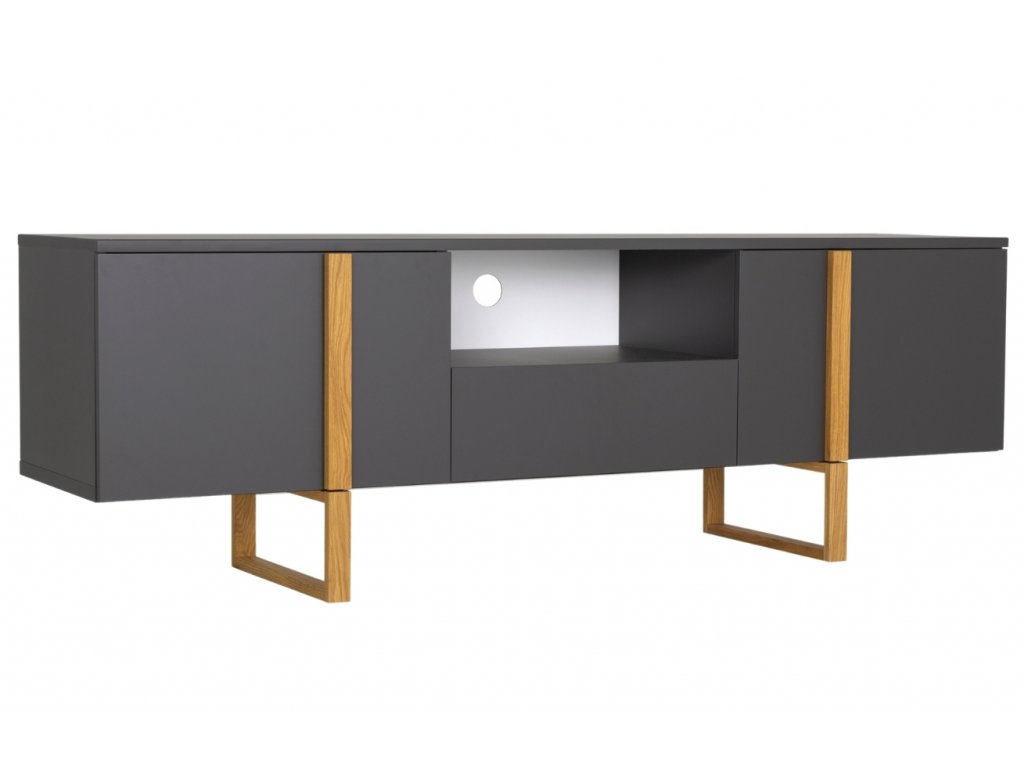 Antracitově šedý lakovaný dřevěný TV stolek Tenzo Birka 177 x 43 cm