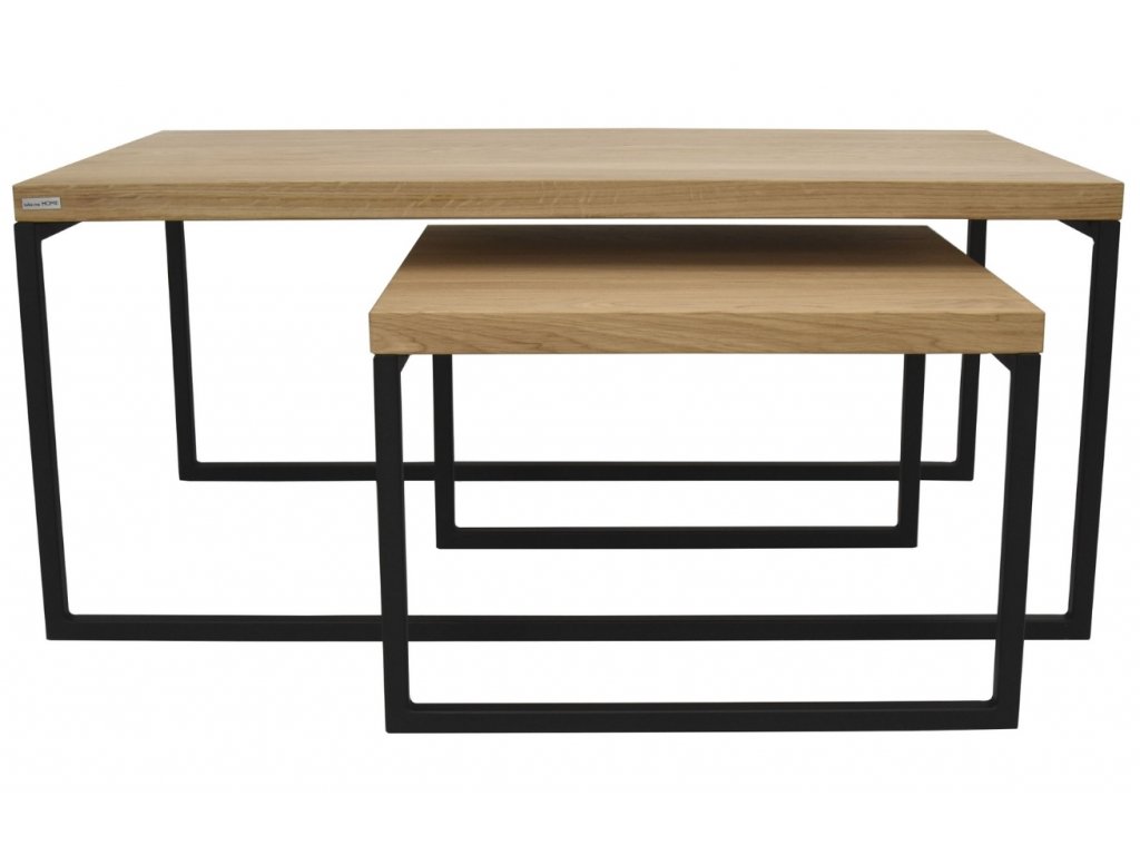 Set dvou dubových konferenčních stolků Doblo 53 x 53/100 x 60 cm s černou podnoží