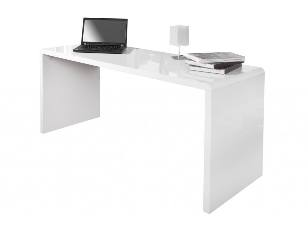 Bílý lesklý dřevěný pracovní stůl Bersh 160 x 60 cm