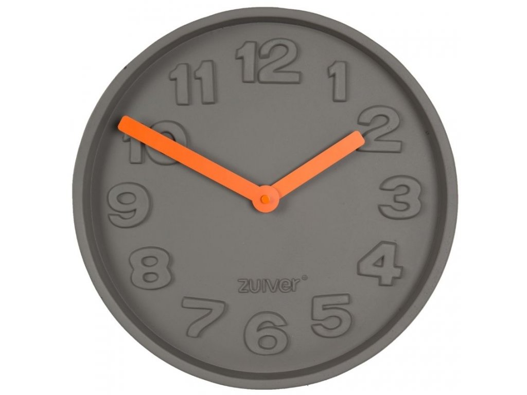 Šedé nástěnné hodiny ZUIVER CONCRETE TIME z betonu s oranžovými ručičkami848x848