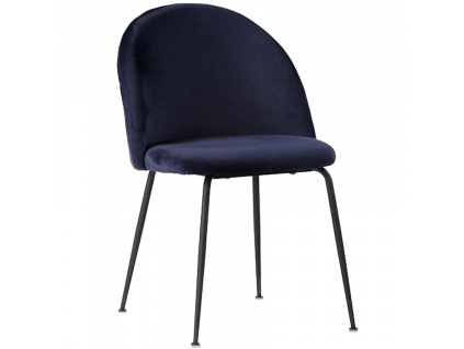 Modrá sametová jídelní židle Anneke s černou podnoží