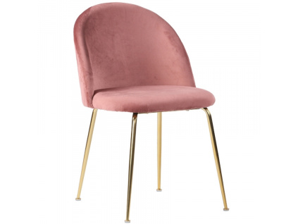 Růžová sametová jídelní židle Anneke se zlatou podnoží