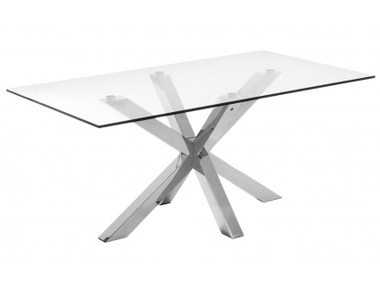 Skleněný jídelní stůl LaForma Arya 160 x 90 cm s lesklou kovovou podnoží