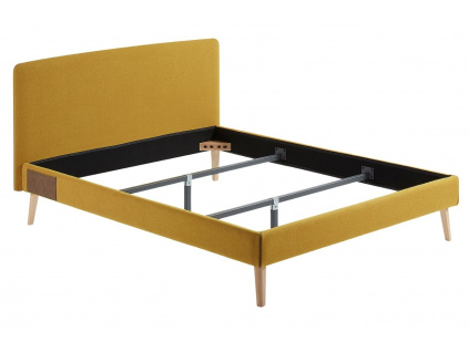 Hořčicově žlutá látková dvoulůžková postel Kave Home Dyla 150 x 190 cm