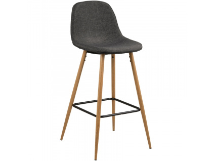 Tmavě šedá látková barová židle Wanda 73 cm s dubovou podnoží