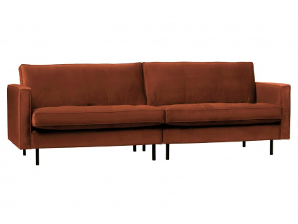Oranžovo červená sametová třímístná pohovka Raden 275 cm s prošíváním