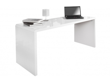Bílý lesklý dřevěný pracovní stůl Bersh 140 x 60 cm