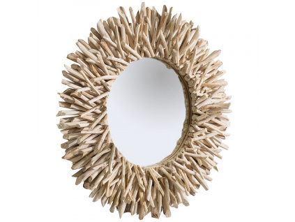 Přírodní teakové kulaté zrcadlo Sticky 80 cm