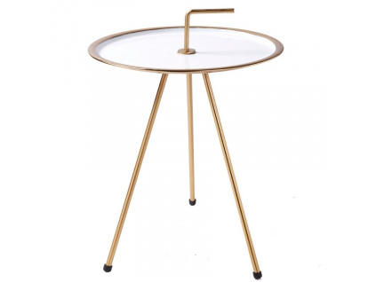 Bílo zlatý kovový odkládací stolek Sate 36 cm