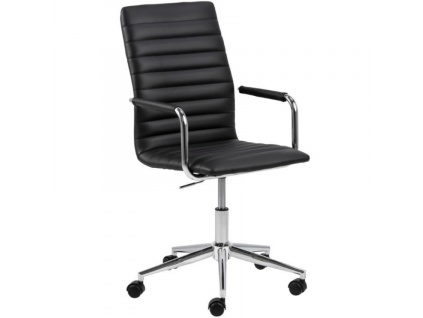Černá koženková kancelářská ferenční židle Aqua s chromovou podnoží