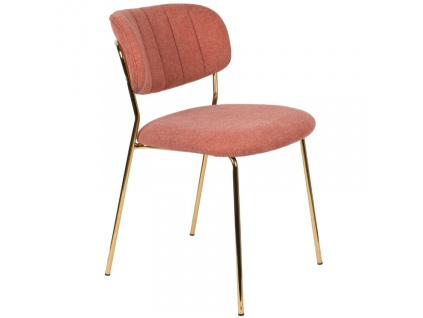 Růžová látková jídelní židle WLL Jolien se zlatou podnoží