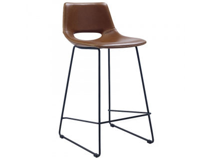 Koňakově hnědá koženková barová židle Kave Home Zahara 65 cm