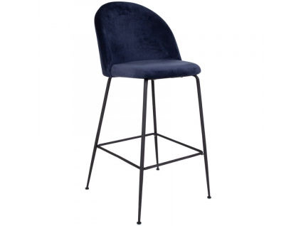 Modrá sametová barová židle Anneke s černou podnoží 76 cm