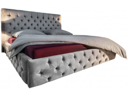 Stříbrno šedá sametová postel Vivian 180 x 200 cm