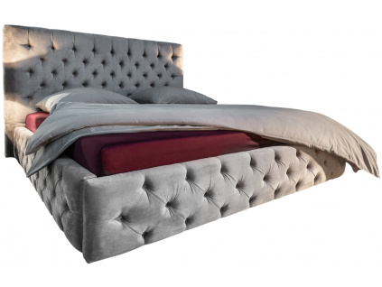 Stříbrno šedá sametová postel Vivian 160 x 200 cm