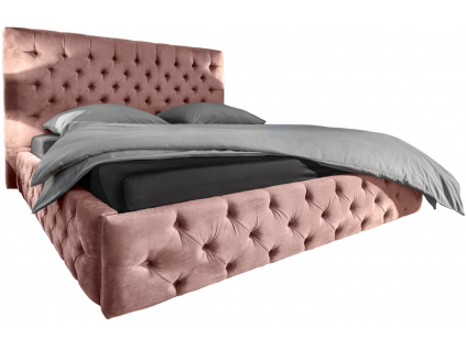 Starorůžová sametová postel Vivian 160 x 200 cm