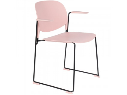 Světle růžová plastová jídelní židle WLL Stacks s područkami