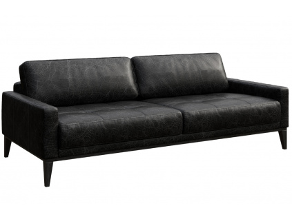 Černá vintage třímístná kožená pohovka MESONICA Musso Tufted 211 cm