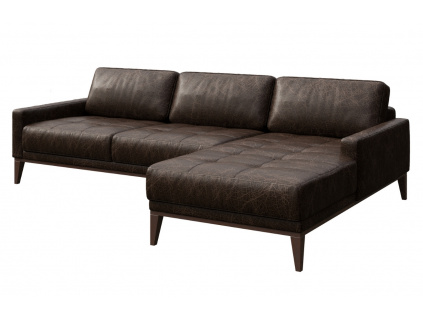 Tmavě hnědá vintage kožená rohová pohovka MESONICA Musso Tufted, pravá, 248 cm