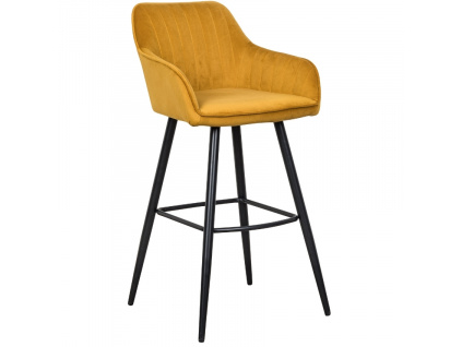 Hořčicově žlutá sametová barová židle Sige 73 cm
