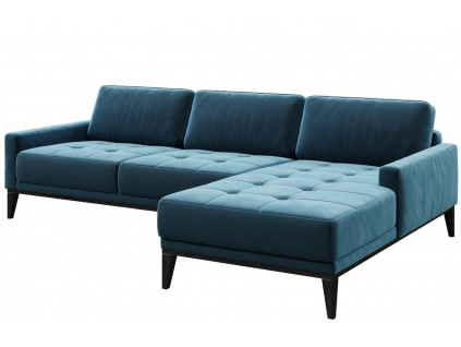 Modrá sametová rohová pohovka MESONICA Musso Tufted, pravá, 248 cm