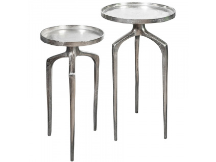 Set dvou stříbrných kovových odkládacích stolků Zora 34/28 cm