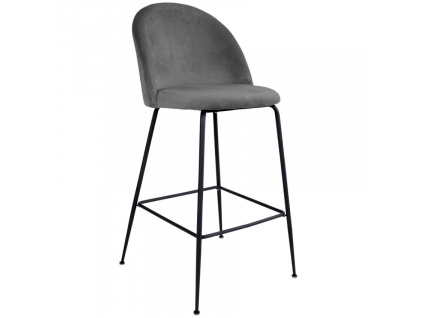 Šedá sametová barová židle Anneke s černou podnoží 76 cm