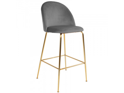Šedá sametová barová židle Anneke se zlatou podnoží 76 cm
