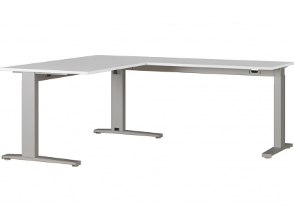Šedý rohový kancelářský stůl GEMA Leanor 160 x 193 cm se stříbrnou podnoží
