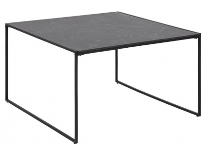 Černý dřevěný konferenční stolek Sigrun 80 x 80 cm s mramorovou fólií