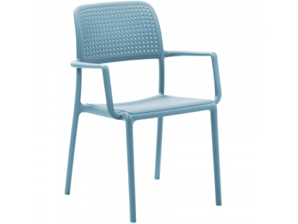 Světle modrá plastová zahradní židle Bora s područkami