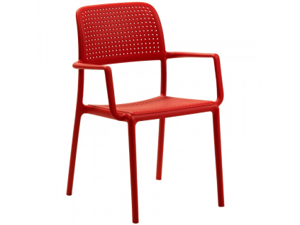 Červená plastová zahradní židle Bora s područkami