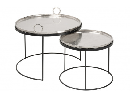 Set dvou stříbrných kovových konferenčních stolků Santino 62/46 cm