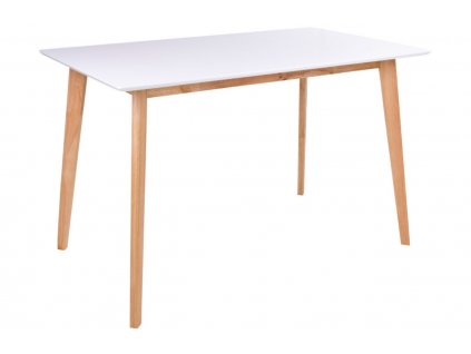 Bílý dřevěný jídelní stůl Vinay 120 x 70 cm s přírodní podnoží