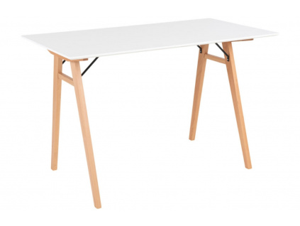 Bílý dřevěný pracovní stůl Vinay 120 cm s přírodní podnoží