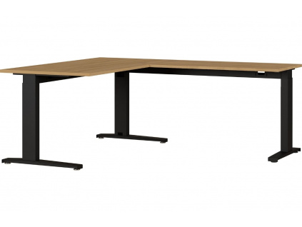 Dubový rohový kancelářský stůl GEMA Leanor 160 x 193 cm s černou podnoží