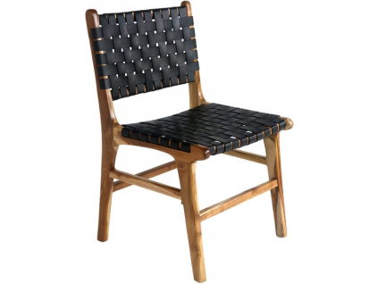 Černá kožená jídelní židle Molie s výpletem