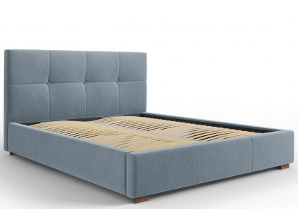 Světle modrá sametová postel MICADONI SAGE 160 x 200 cm