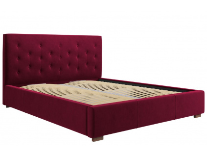 Vínově červená sametová postel MICADONI SERI 160 x 200 cm