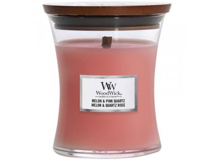 Střední vonná svíčka Woodwick, Melon & Pink QuartzUpraveno