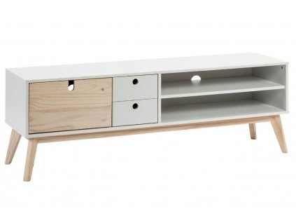 Bílý dřevěný TV stolek Marckeric Kiara 140 x 37 cm